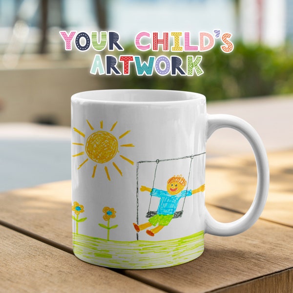 Mug dessin personnalisé pour enfant, tasse oeuvre d'art personnalisée pour enfant, cadeau fête des mères, tasse à café illustration pour enfant, cadeau pour grand-mère et grand-père