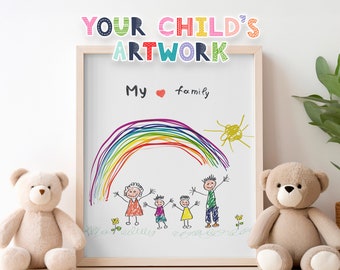 Kids Drawing Artwork for Mother's Day, Personalized Children's Printed Art Illustration, Unique Keepsake Gift for Mom Dad Grandma Grandpa
