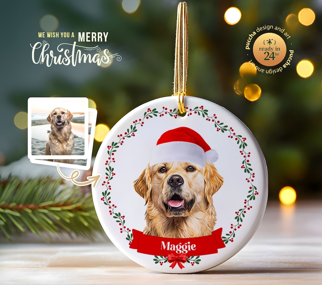 Pet Photo Custom Christmas Ornament With Personalized Name, Holiday ...