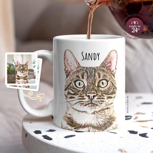Caneca de gato personalizada com nome personalizado da foto, retrato minimalista de hamster, xícara de café, presente memorial para perda de condolências de animais de estimação