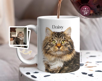 Custom Pet Portraits Mug with Name, Personalized Pet Faces Coffee Mug, In Memory of Pet Loss, Pet Photo Birthday Gift for Dog Cat Mom & Dad