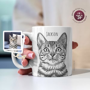 Tasse avec croquis de portrait d'animal de compagnie personnalisé visage d'animal de chat de chien et nom personnalisé tasse à thé à café propriétaire d'animal de compagnie souvenir perte commémorative cadeau de sympathie