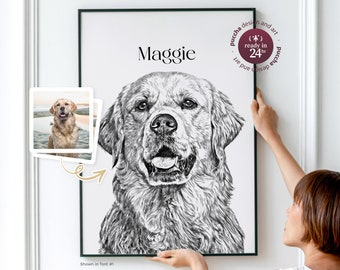 Custom Pet Portrait Sketch Dog Cat Drawing from Photo, Personalized Pet Photo Poster for Pet Owner, Pet Loss Memorial Sympathy Gift