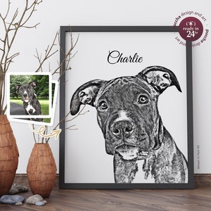 Custom Pet Portrait Sketch Drawing for Cat Dog Bunny Puppy Hamster Owner with Personalized Name, Pet Loss Memorial Keepsake Sympathy Gift