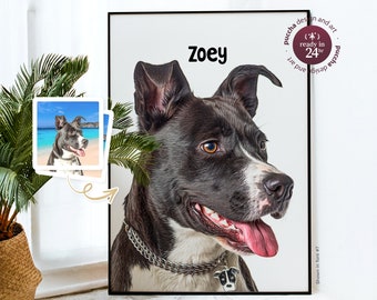 Retrato personalizado de mascota con nombre: perro, gato, caballo, conejo