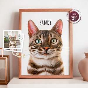 Custom Pet Portrait from Photo with Personalized Name, Hamster Bunny Keepsake Sympathy Christmas Birthday Gift Dog Cat Owner Lover Wall Art