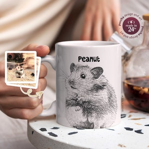 Personalized Pet Sketch Mug from Photo, Custom Dog Cat Bunny Hamster Portrait Coffee Tumbler, Pet Loss Memory Keepsake Sympathy Gift