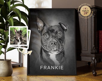 RETRATO DE MASCOTA personalizado a partir de foto, retrato personalizado con nombre de perro y gato, arte enmarcado impreso, ilustración de perro personalizada, regalo de condolencia por la pérdida de una mascota