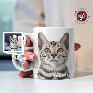 Personalized Pet Portrait Mug with Custom Name, Dog Cat Photo Coffee Cup, Pet Loss Memory Sympathy Condolence Gift for Mom Dad Pet Owner