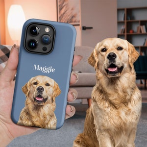 Custodia per telefono per animali domestici con foto personalizzata, nome del cane e del gatto, ritratto, custodia per iPhone, Samsung Galaxy, illustrazione, regalo unico per la perdita di un animale domestico