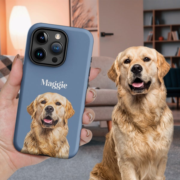 Coque de téléphone pour animal de compagnie avec photo personnalisée chien chat nom Portrait iPhone Samsung Galaxy coque illustration cadeau perte d'animal de compagnie