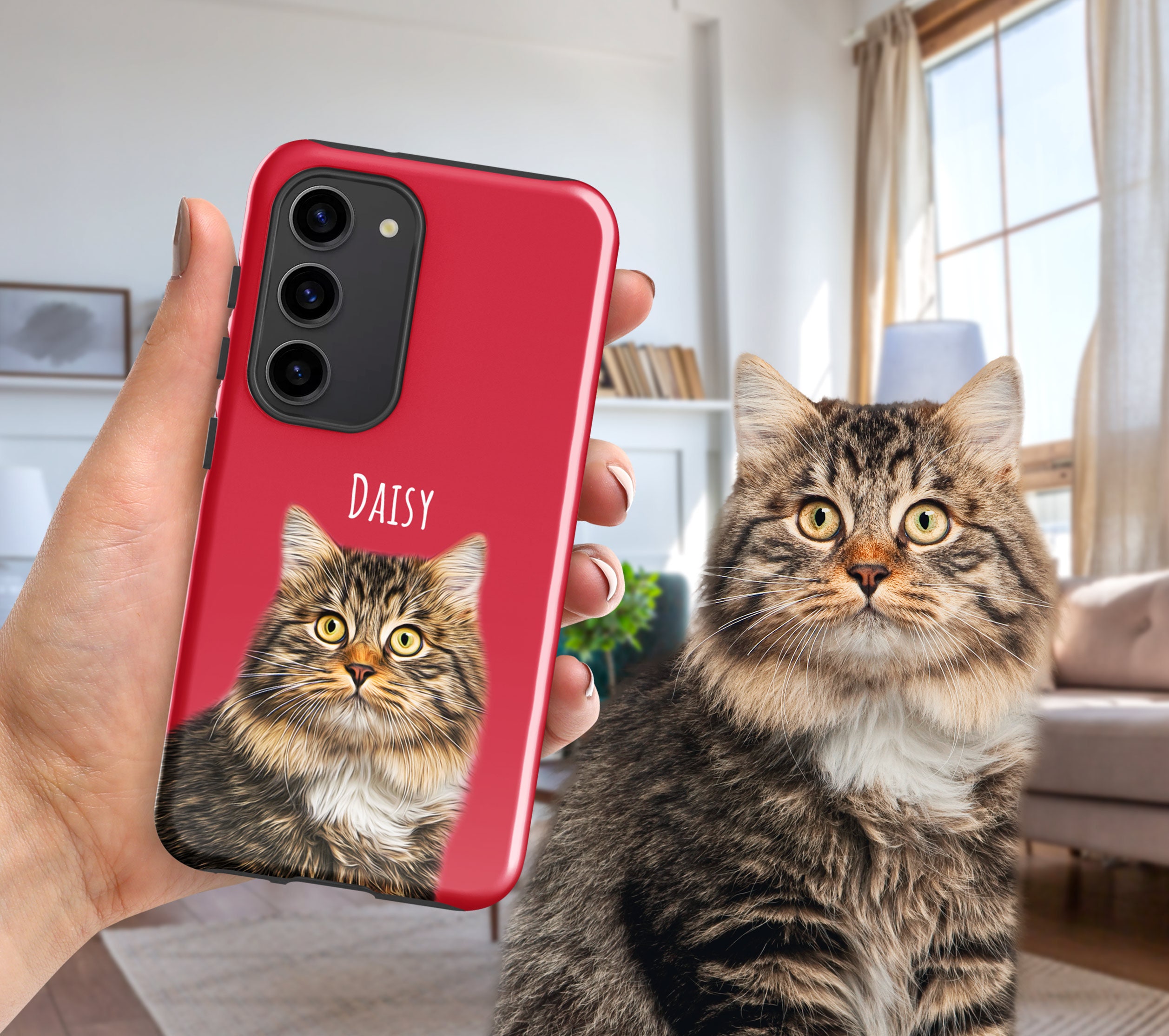 Pet Phone Case with Custom Photo Personalized Dog Cat Name Portrait iPhone Samsung Galaxy Illustration Case Pet Loss Sympathy Gift