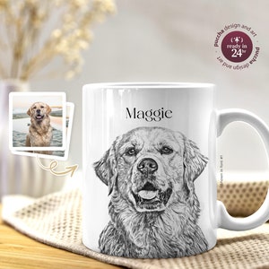 Mug avec croquis personnalisé portrait d'animal de compagnie à partir d'une photo, cadeau d'anniversaire personnalisé pour propriétaire de chat, chien, maman, papa, en mémoire de la perte d'un chien, illustration d'animal de compagnie