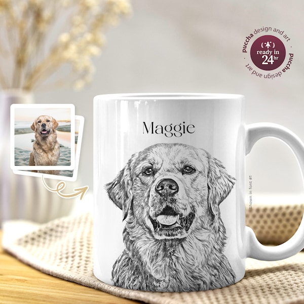 Taza personalizada con retrato de mascota, boceto a partir de una foto, regalo de cumpleaños personalizado para dueños de gatos, perros, mamás y papás, en memoria de la pérdida de un perro, taza con ilustración de mascota