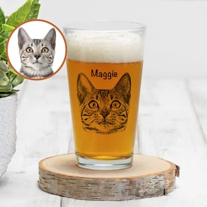 Custom Pet Portrait Beer Can Glass, Personalized Pet Photo Pint Glass, In Memory of Pet Loss, Tumbler Keepsake Novelty Cat Dog Birthday Gift