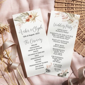 Programme de cérémonie de mariage en terre cuite + kaki, modèle de programme de cérémonie de mariage Boho, signe de mariage floral, mariage sophistiqué et peu coûteux