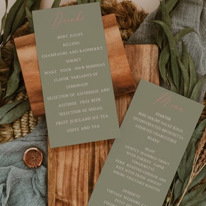 Sage Wedding Menu, Modern Menu Cards, Minimalist Menu Template, Baby Shower Menu, Baptism Menu, Birthday Menu, Editable Template