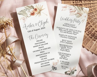 Terracotta + Khaki Wedding Ceremony Program, Boho Wedding Ceremony Program Template, Floral Wedding Sign, Sophisticated Inexpensive Wedding