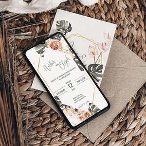 Terracotta and Khaki Electronic Wedding Invitation, Tropical Wedding Digital Invitation, Smartphone Invite