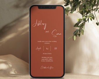 Terracotta Wedding Electronic Invitation, Minimalist Wedding Digital Invitation, Electronic Wedding Invitation