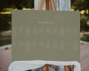 Wedding Seating Chart Alphabetical for Dusty Green Wedding