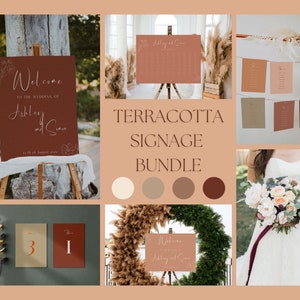 Terrakotta-Hochzeitsschild-Bundle, enthält Willkommensschilder, Platzschild, Tischnummern und Platzkarte