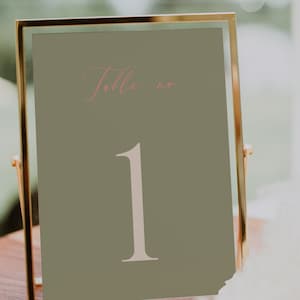 Numeri da tavolo per matrimoni sofisticati verde salvia, modello di matrimonio verde salvia, decorazioni per matrimoni eleganti, numeri da tavolo per carte, matrimonio semplice Boho