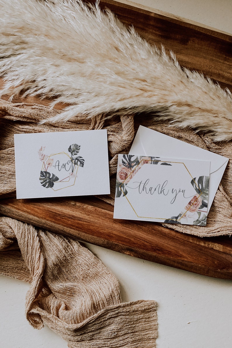 Khaki and Terracotta Wedding Thank You Cards, Tented Floral Wedding Bridal Shower Thank You Cards, Sophisticated Wedding, Modern Wedding image 2