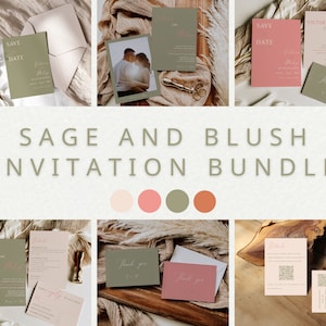 Sage Green Wedding Invitation Suite, Wedding Save the Date Card Template