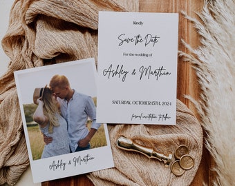 Minimalist Save the Date Template with Photo, Minimal Save the Dates Card, Envelope Liner Template