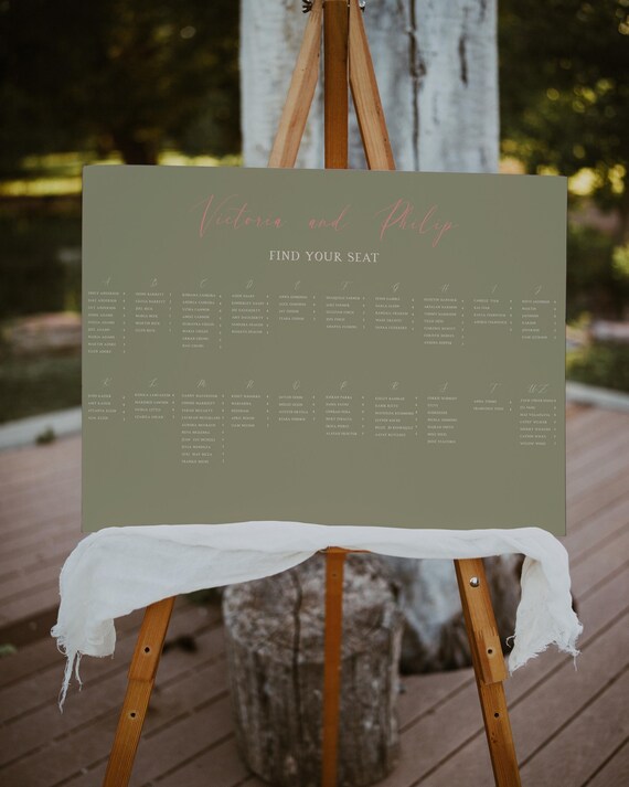 Elegant Sage Green Wedding Seating Chart 24x36 Foam Board