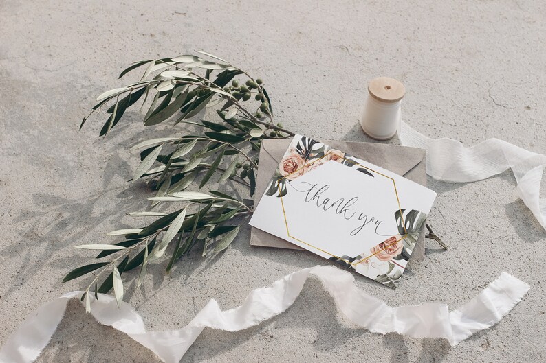 Khaki and Terracotta Wedding Thank You Cards, Tented Floral Wedding Bridal Shower Thank You Cards, Sophisticated Wedding, Modern Wedding image 8