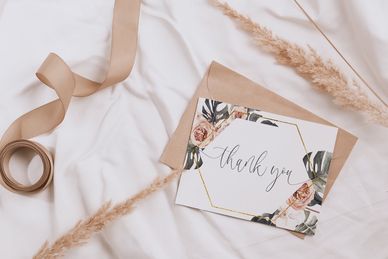 Khaki and Terracotta Wedding Thank You Cards, Tented Floral Wedding Bridal Shower Thank You Cards, Sophisticated Wedding, Modern Wedding image 6