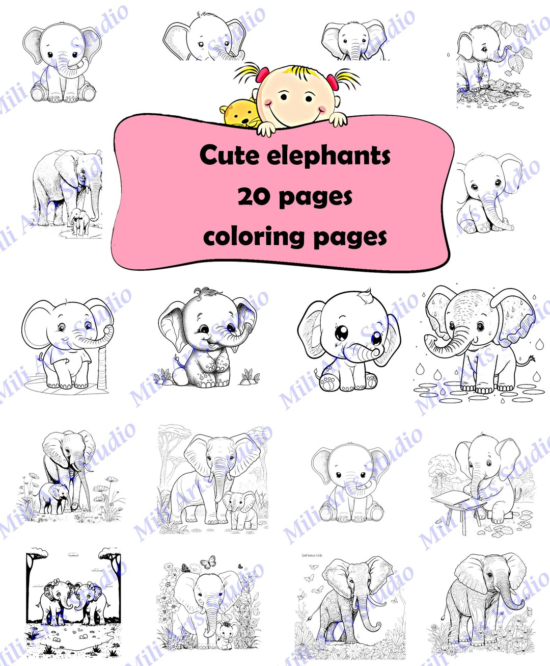 20 Cute Elephants Coloring Pages for Kids & Adults. Animal - Etsy