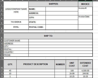 請求書テンプレート | ビジネスツール | Excel | 編集可能 | 数式 | 印刷可能