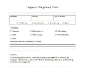 disciplinary action form etsy