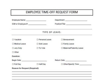 従業員休暇申請フォーム | ビジネスツール | 印刷可能 | 編集可能なテンプレート