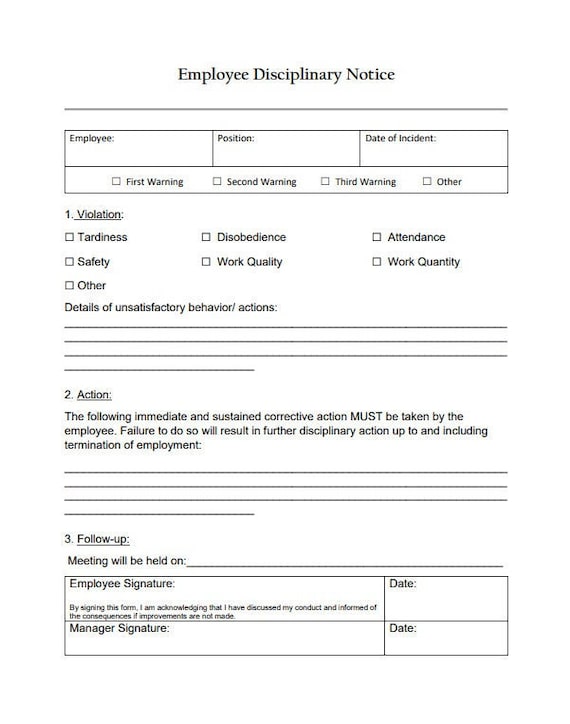 Employee Disciplinary Notice Employee Write Up Employee Etsy employee-disciplinary-notice-employee-write-up-employee-etsy