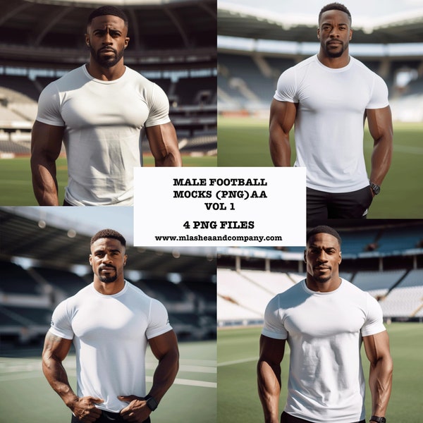 Male Mock-up | White T-shirt | African American | Football Mock-up | Football Field Mock-up | White Shirt Mock-up | Mockup | PNG | Black Man