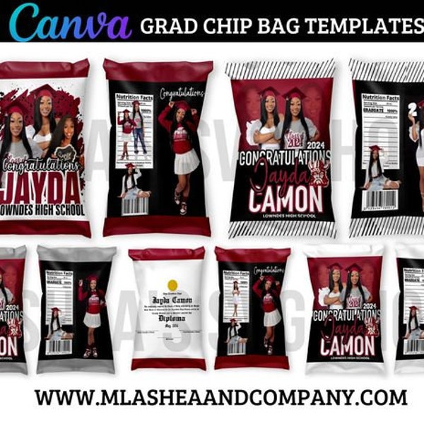 GRAD Chip Bag Templates • editable • chip bags • digital files • templates • Canva • blank • diy • crafty • senior • graduate • grad box