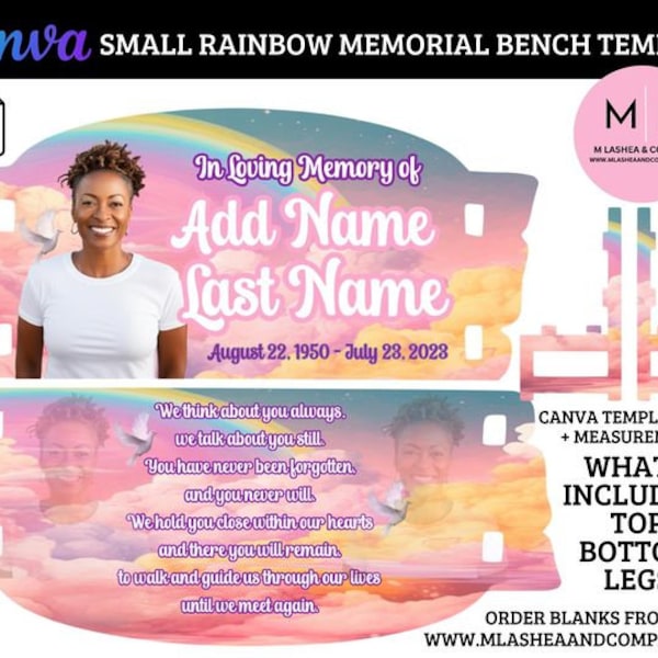 Canva Memorial Bench Template| Canva | Templates | Benches | Sublimation | Editable | Instant Download | Digital Files | Memorial | Rainbow