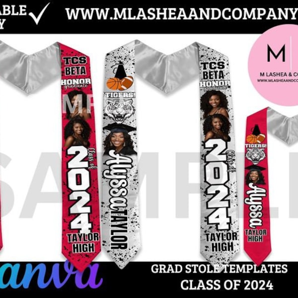 Grad Templates • Grad • Template • Canva • editable • Graduation Stole • stole • graduate• DIY • stole template  • class of 2024 • custom