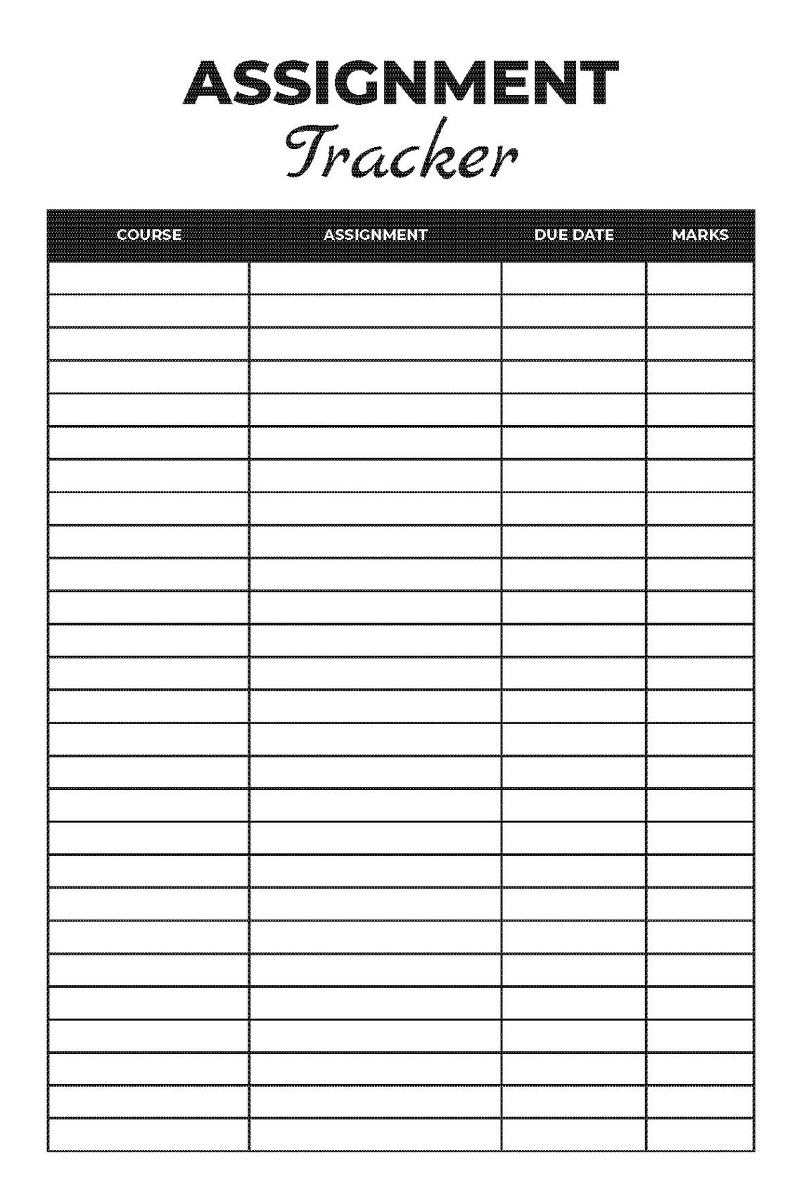 college assignment tracker pdf