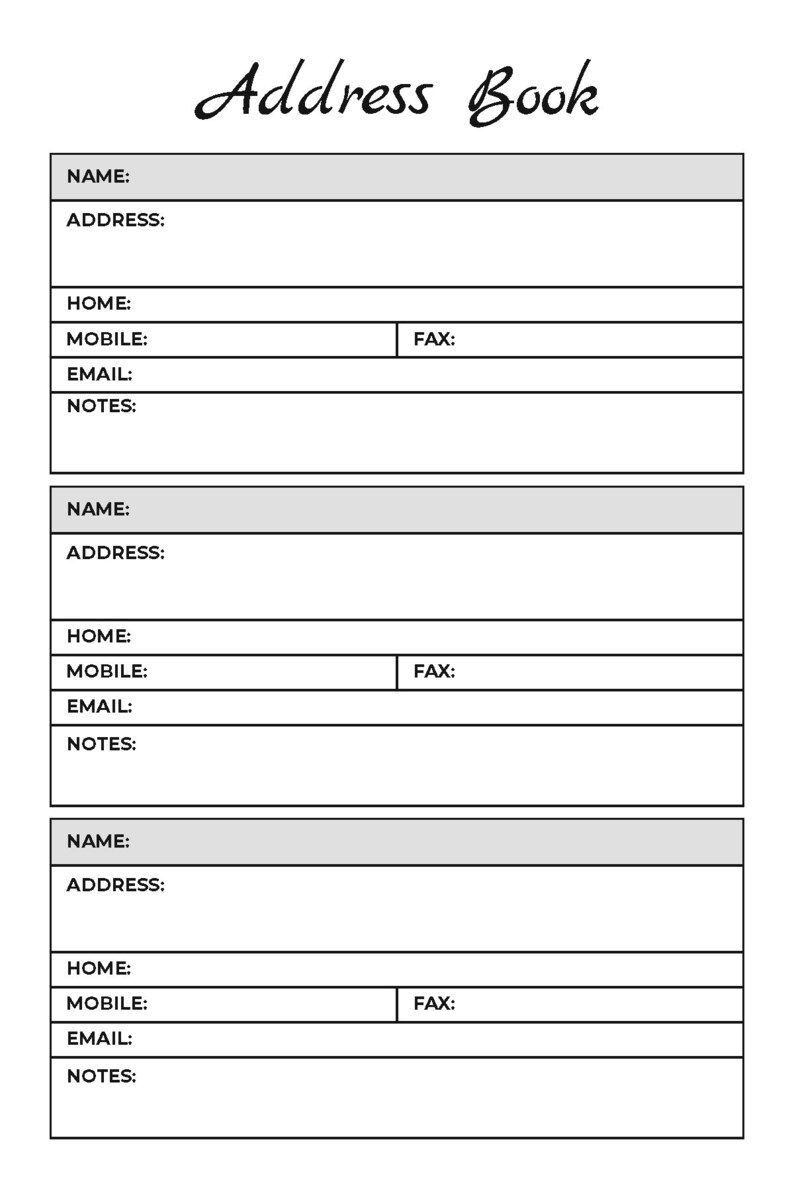Address Book Pdf Printable Etsy