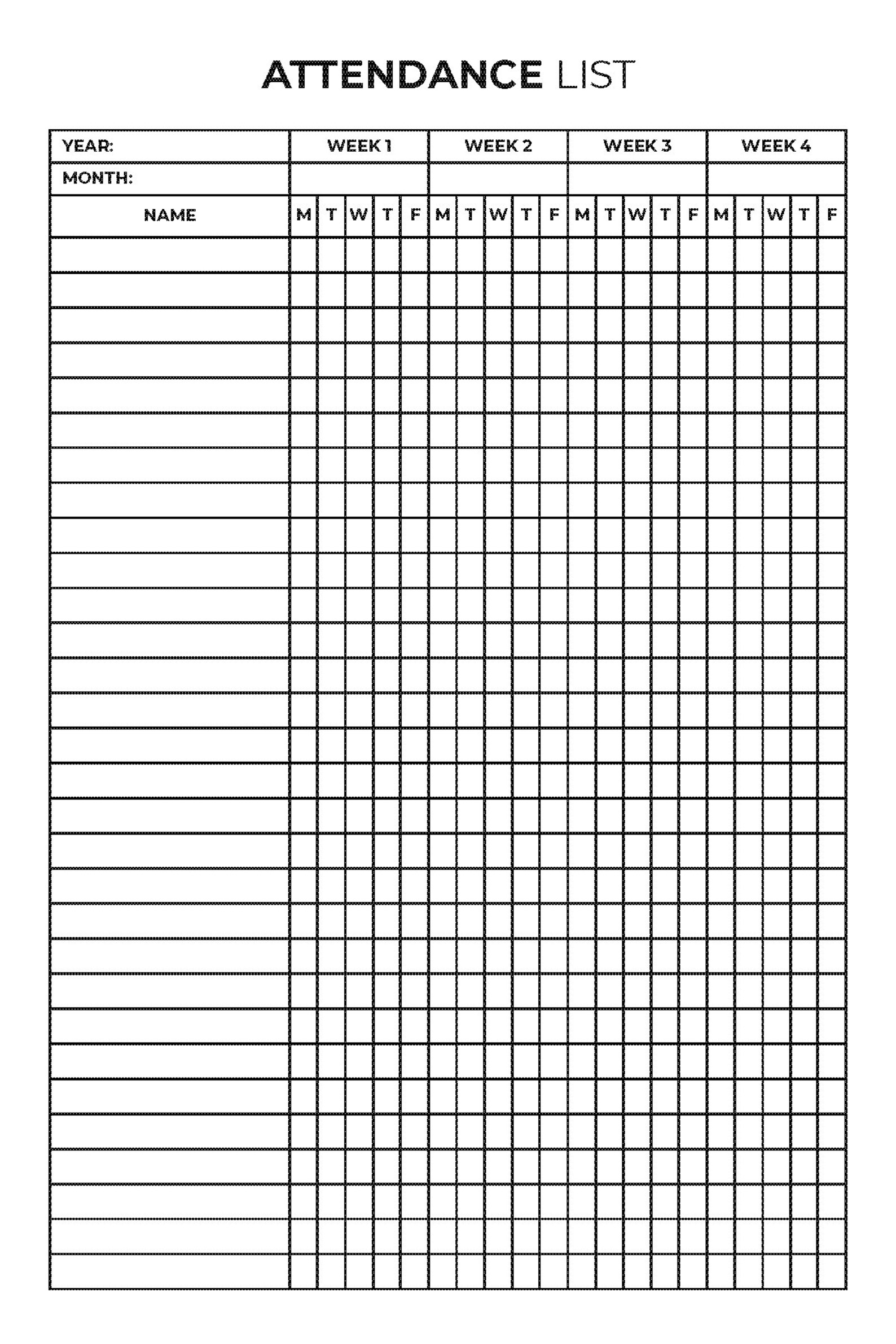 Attendance List Pdf Printable Etsy