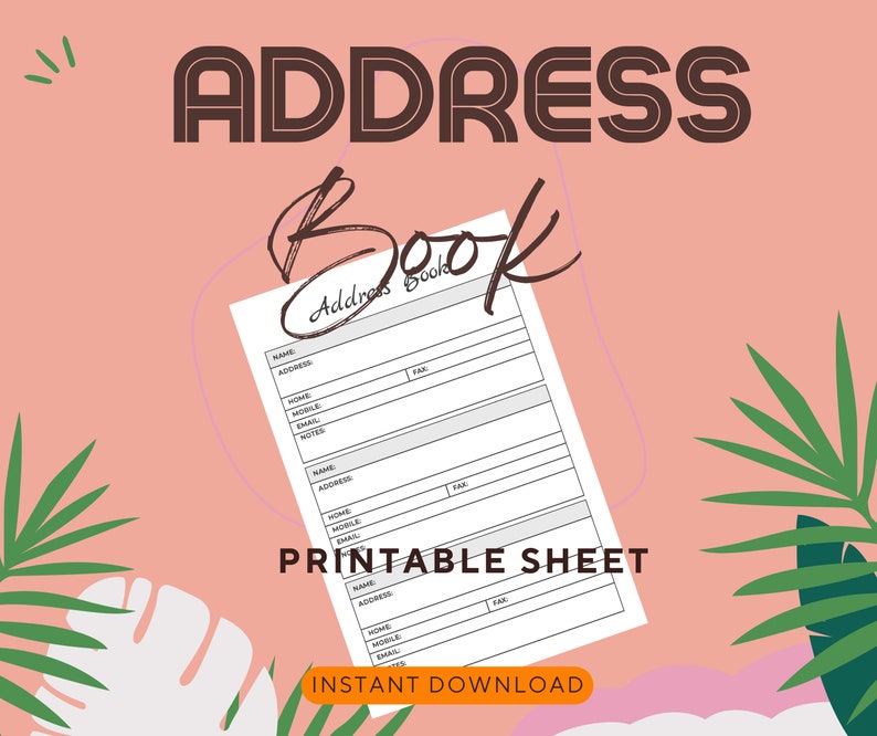 Address Book Pdf Printable Etsy