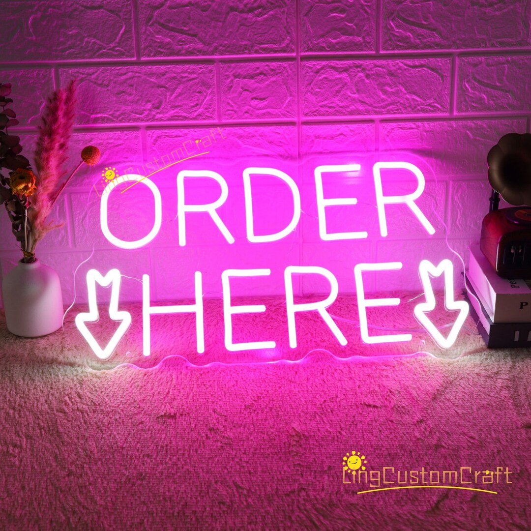 Order Here Neon Sign Hanging Sign for Business, LED Neon Light Sign