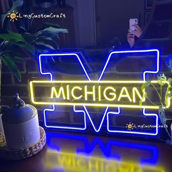 Michigan Neon Sign, Custom University of Name Logo Large Neon Sign, Led Neon Light Signs for Room Wall Decor, Graduation Event Decoration