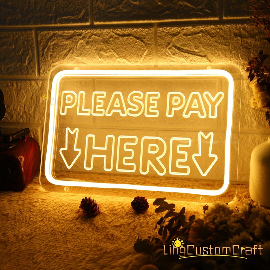 Please Pay Here Neon Sign Hanging Sign for Business, USB Powered LED