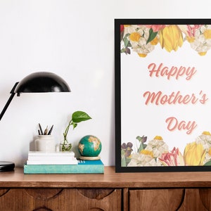 Happy Mother&#39;s Day Sign, Printable Mothers Day Gift For Mom, Happy Mother&#39;s day, Printable Mother&#39;s Day Poster, Digital Print Wall Art